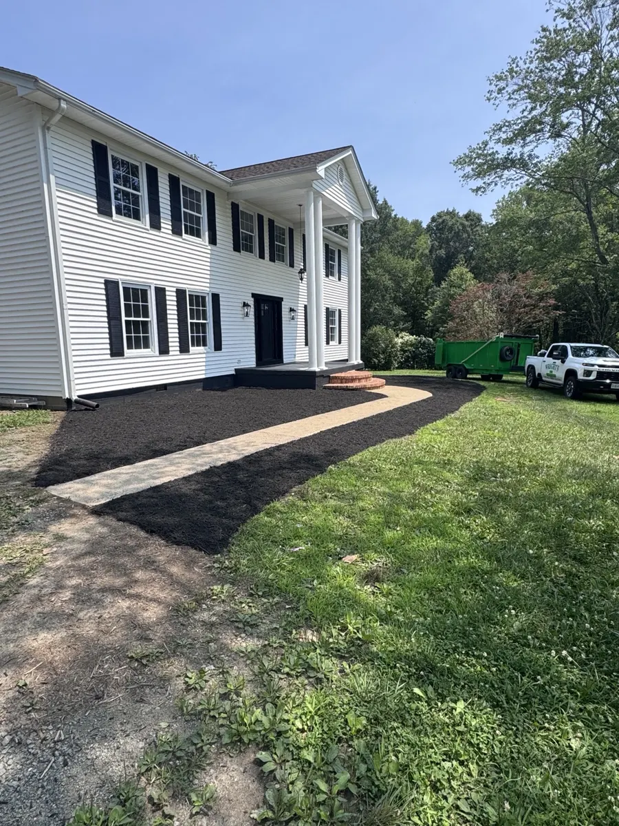 Mulched landscape beds at home